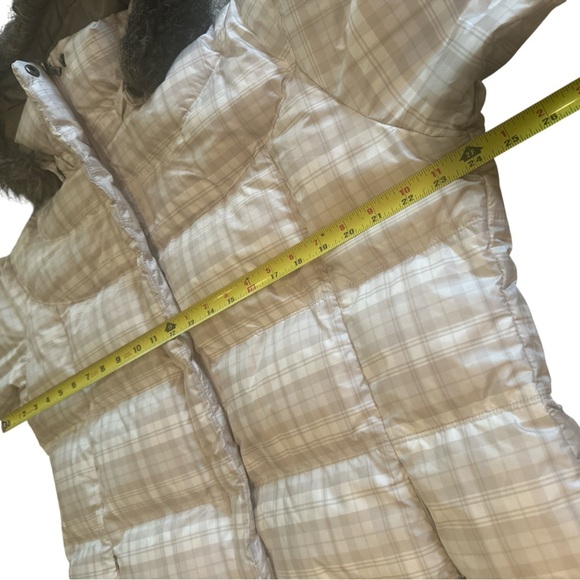 Columbia Omni Shield Jacket Size 1X Beige Plaid Hooded Down Puffer Pockets - Picture 9 of 14